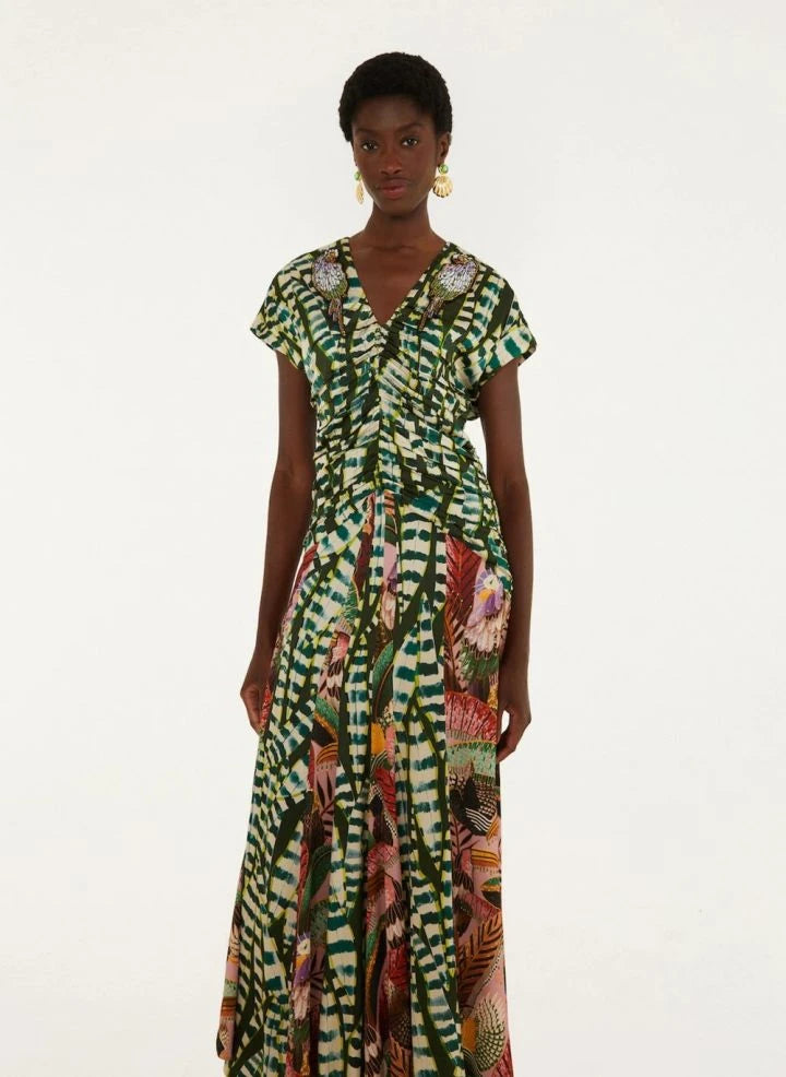Farm Rio - Vestido de Pájaros y Hojas | Verde