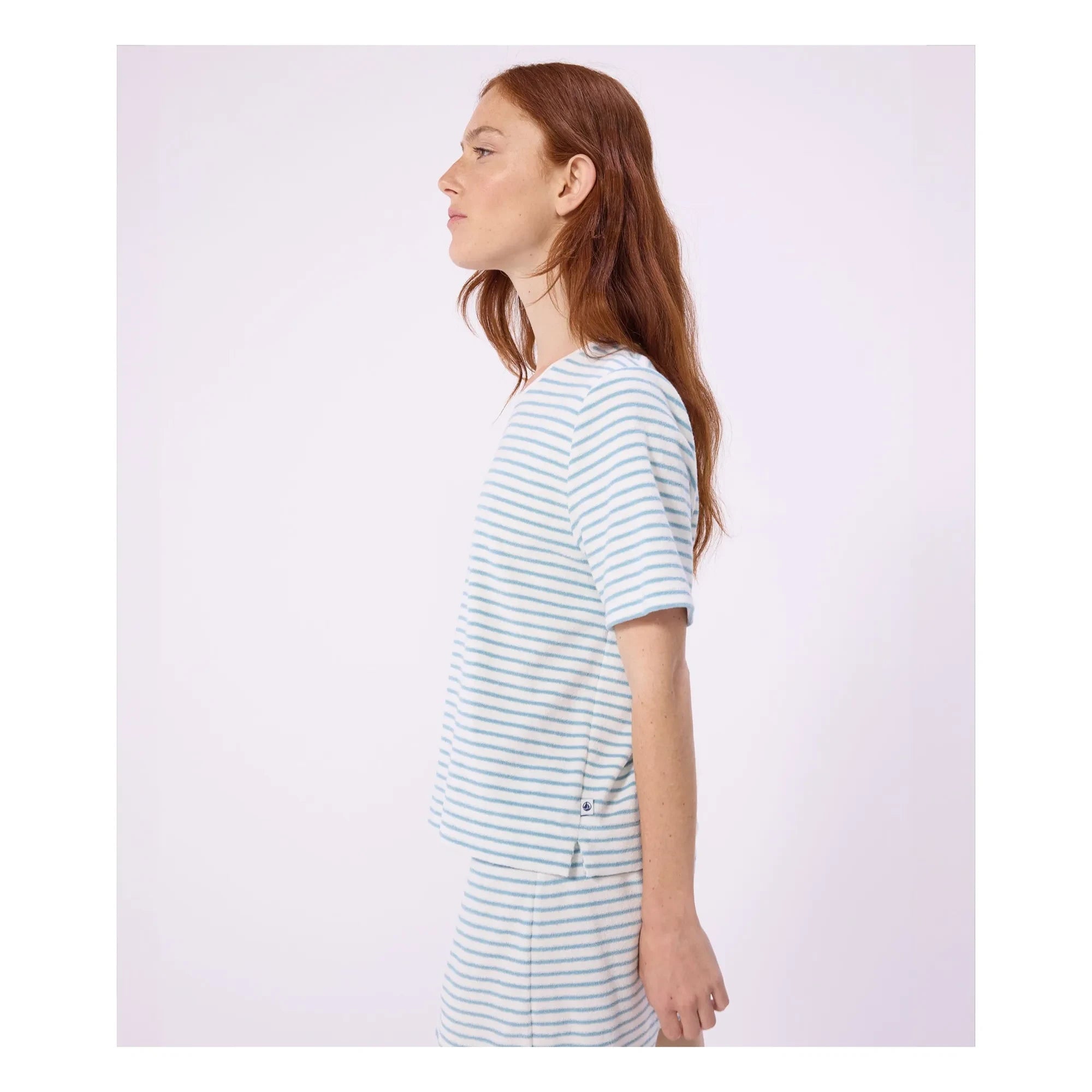 Petit Bateau - Pantalón Corto de Pijama de Rizo a Rayas | Turquesa
