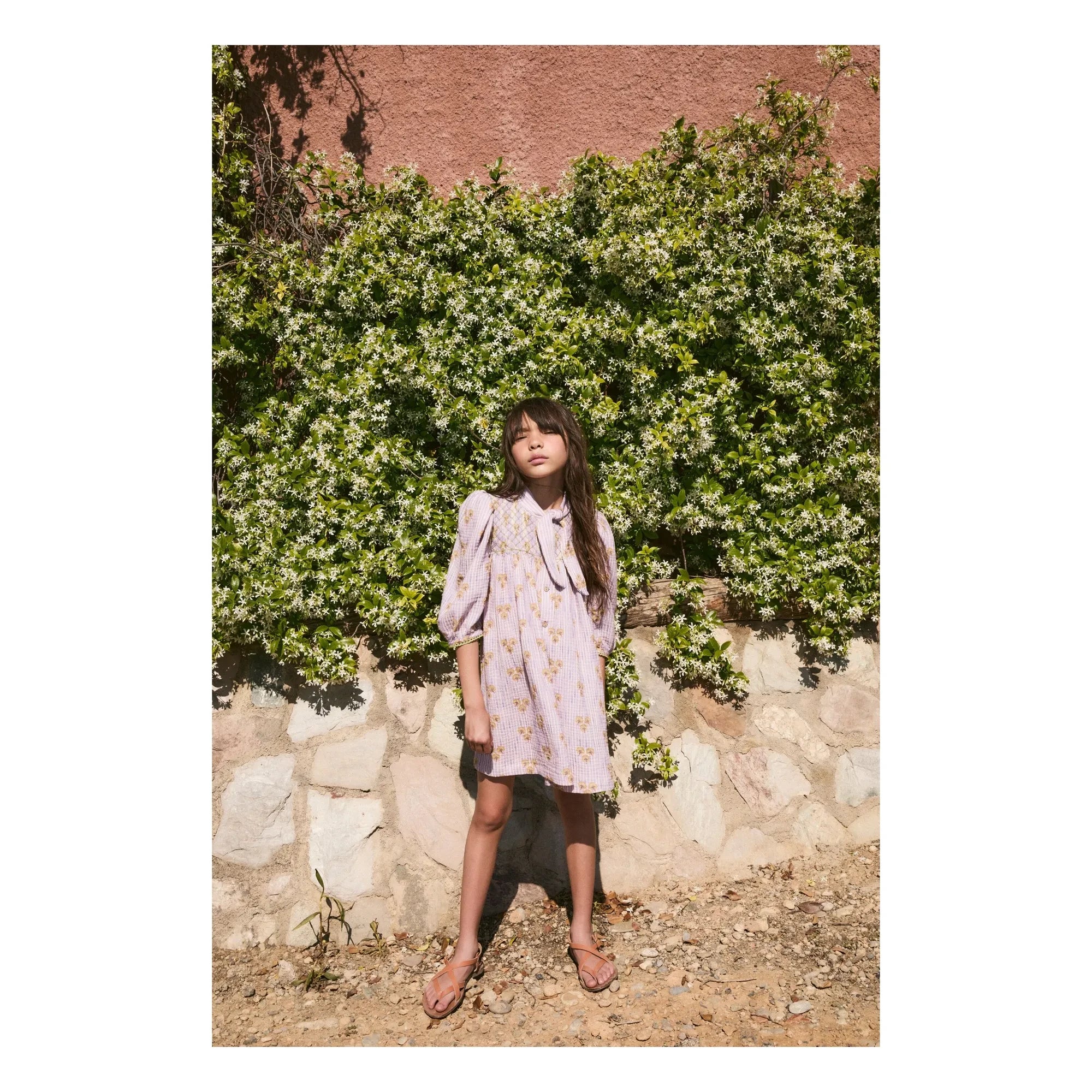birinit - Vestido fruncido Cinca de algodón orgánico a rayas | Lila oscuro
