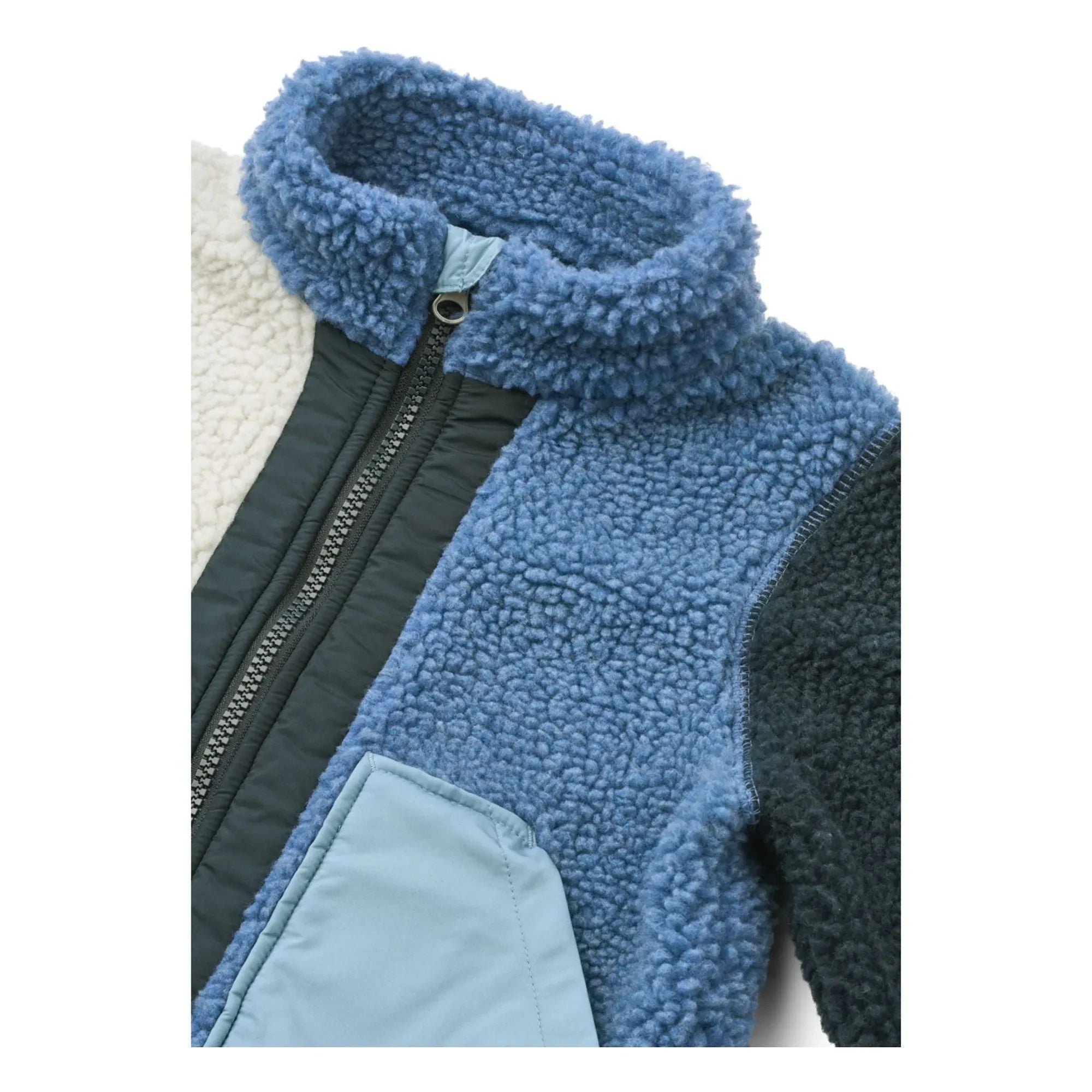 Liewood - Abrigo de sherpa de fibra reciclada con bloques de color Noam | Azul