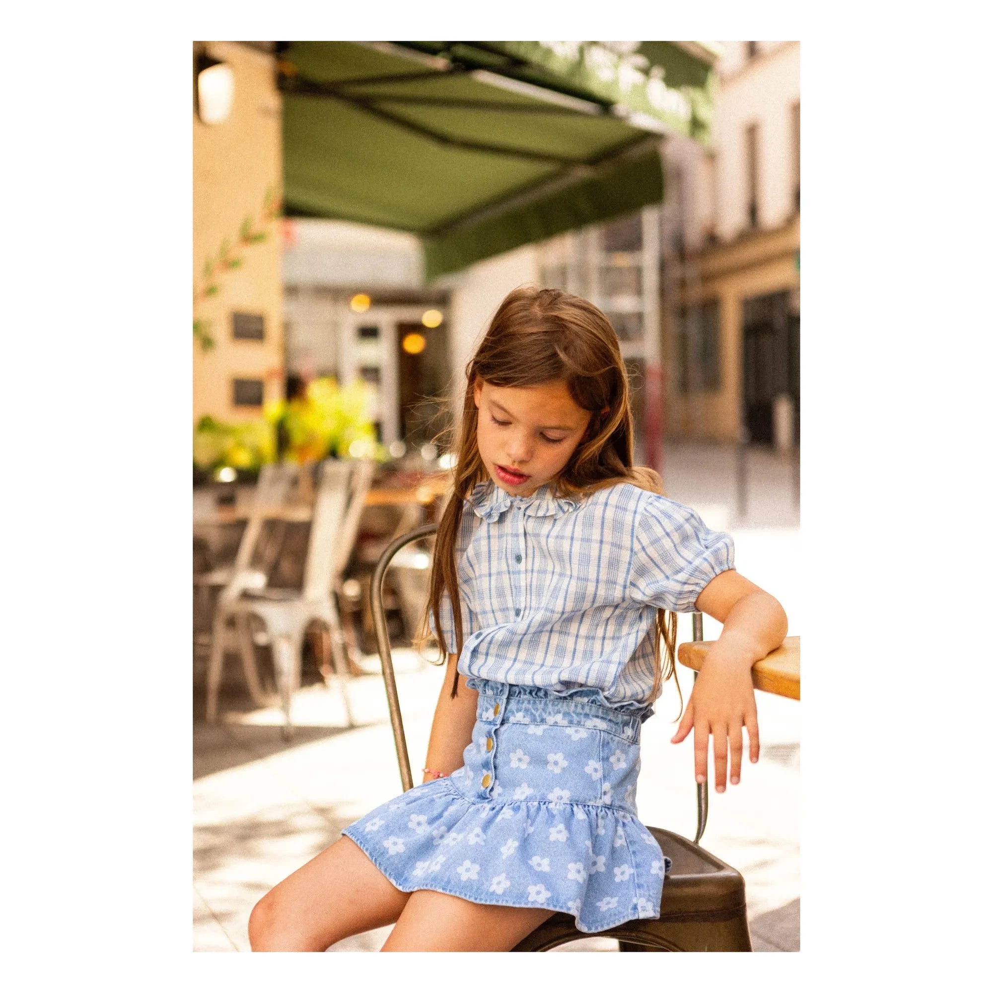 Louis Louise - Falda Acampanada de Mezclilla con Flores | Azul Claro