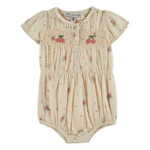 Emile et Ida - Mono de algodón orgánico arrugado con estampado floral | Crema