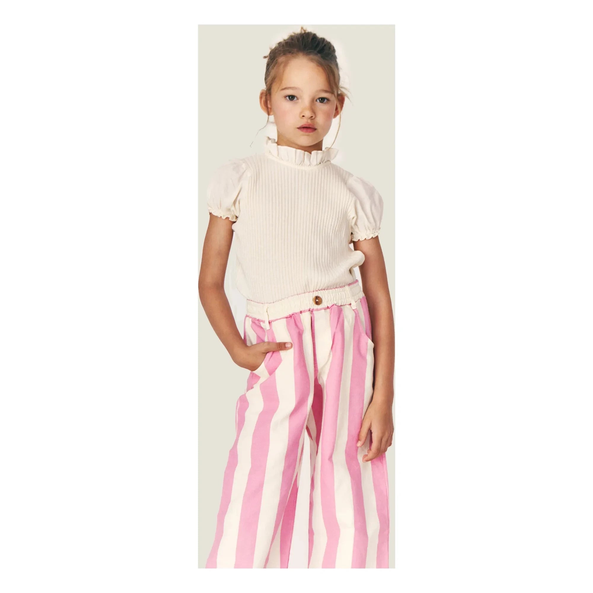 Mipounet - Pantalones de algodón orgánico a rayas Claude | Rosa