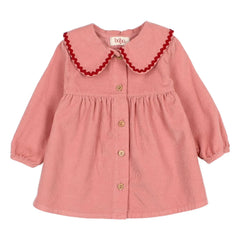 Búho - Claudine Vestido de Terciopelo Ondulado para Bebé | Rosa