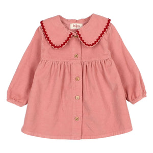 Búho - Claudine Vestido de Terciopelo Ondulado para Bebé | Rosa