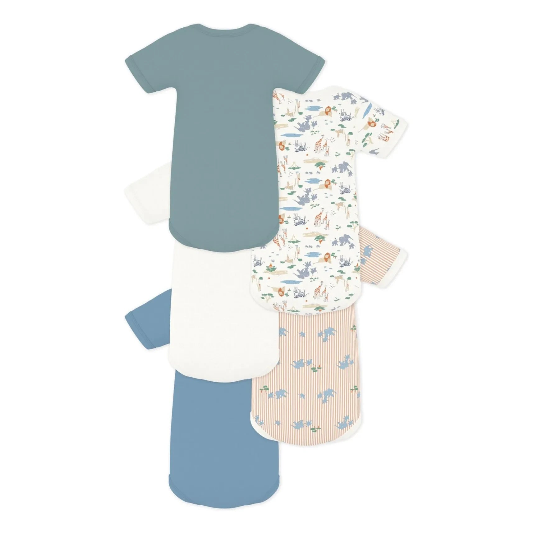 Petit Bateau - Conjunto de 5 Bodys de Algodón Orgánico con Estampado de Animales | Azul