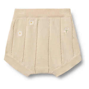 Trigo - Pantalón corto de punto de algodón orgánico Dua Flowers | Crudo