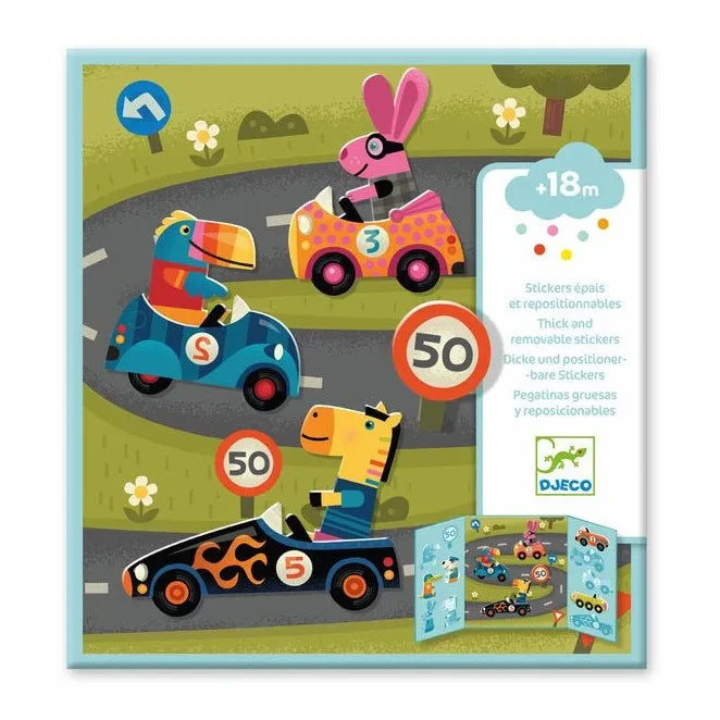 Djeco - Pegatinas grandes reutilizables - Coches