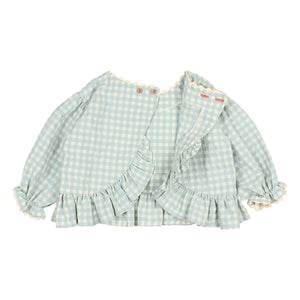 Búho - Blusa de seersucker a cuadros con manga 3/4 | Aqua