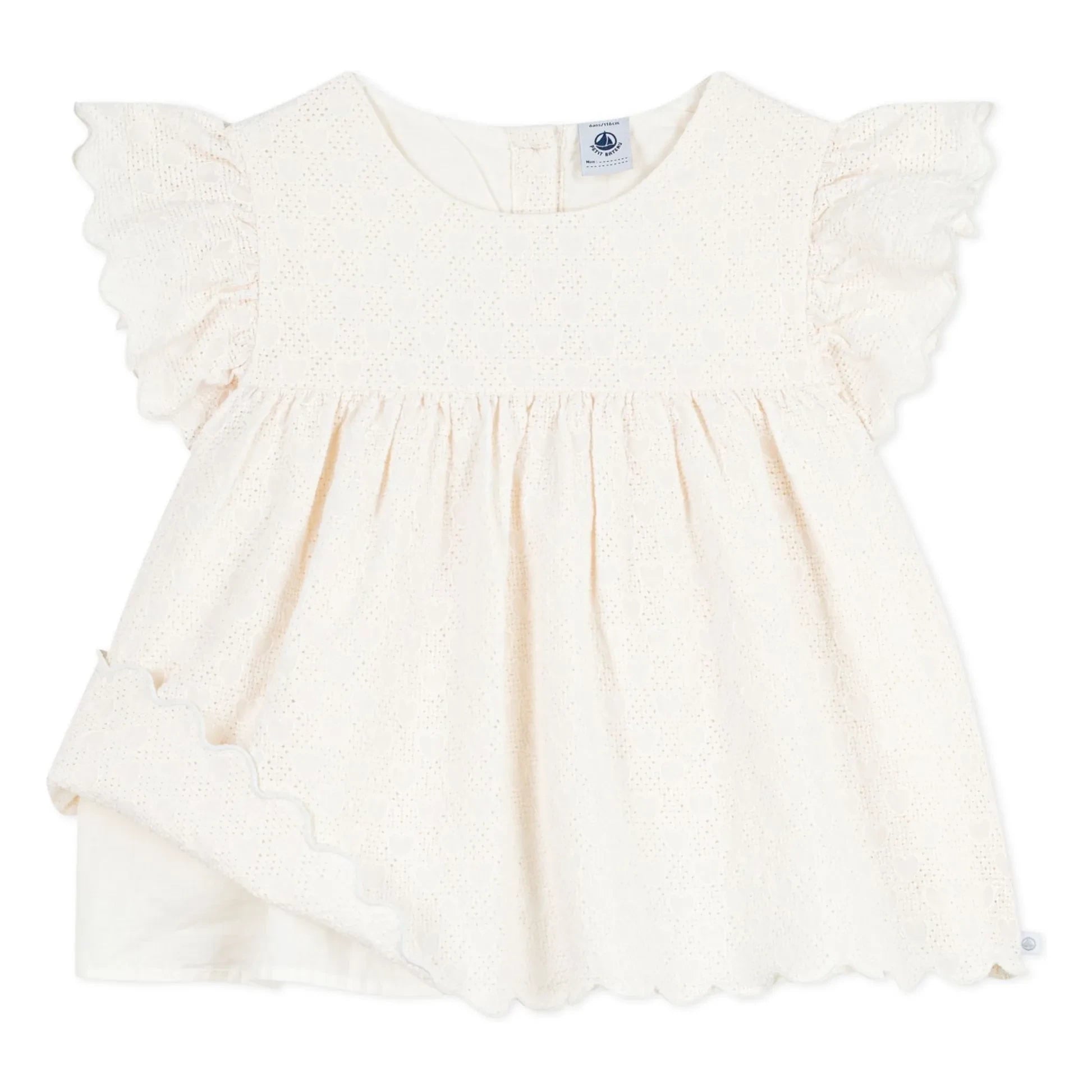Petit Bateau - Blusa de Algodón Orgánico con Bordado Inglés | Crudo