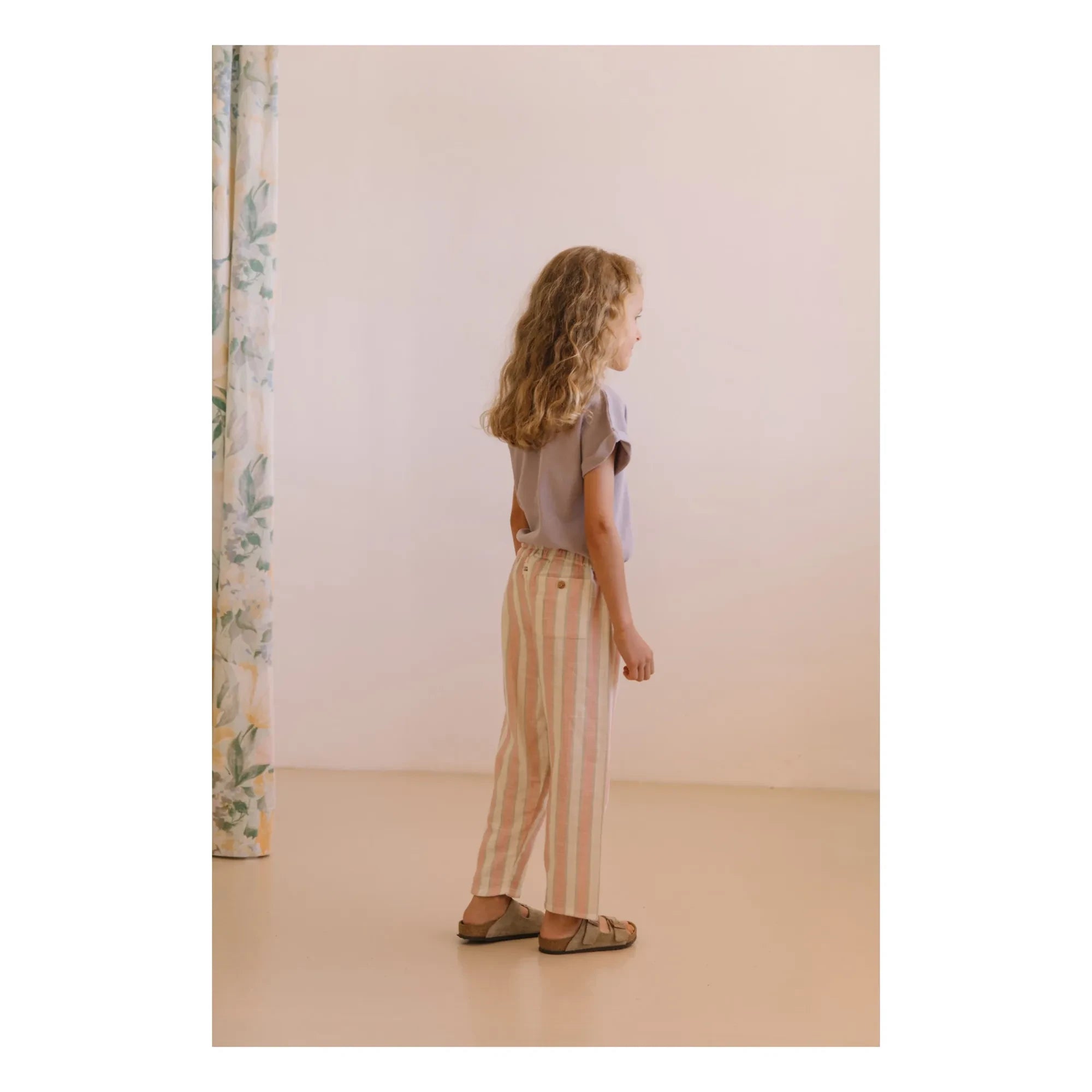 Studio Bohème - Pantalón de gasa de algodón orgánico con rayas Cousin | Rosa