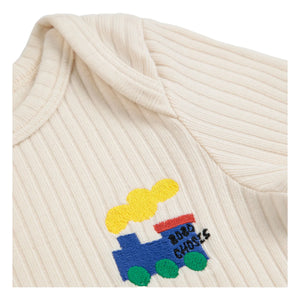 Bobo Choses - Camiseta de canalé de algodón orgánico con tren | Crudo