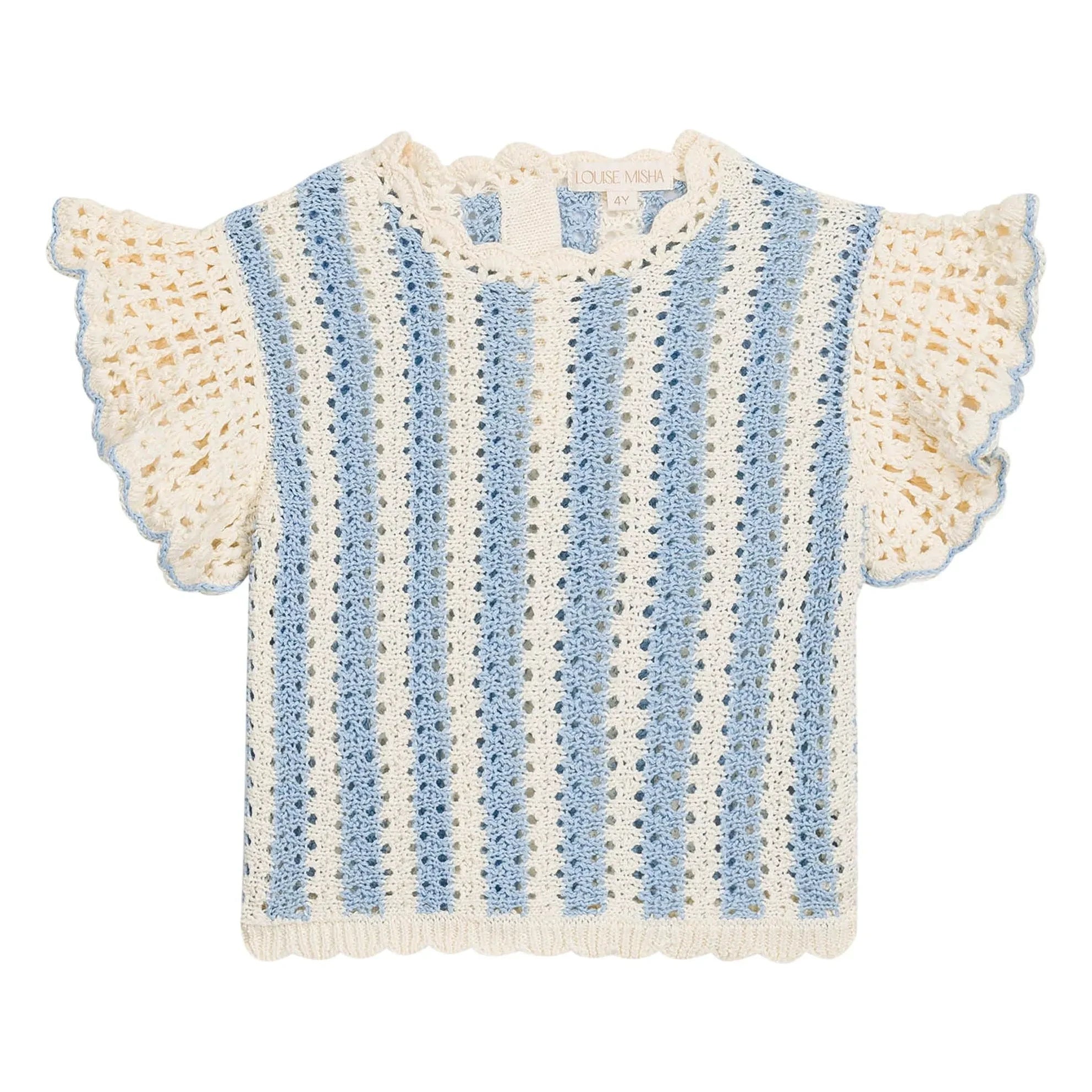 Louise Misha - Camiseta de red a rayas Lyse | Azul