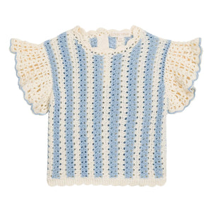 Louise Misha - Camiseta de red a rayas Lyse | Azul