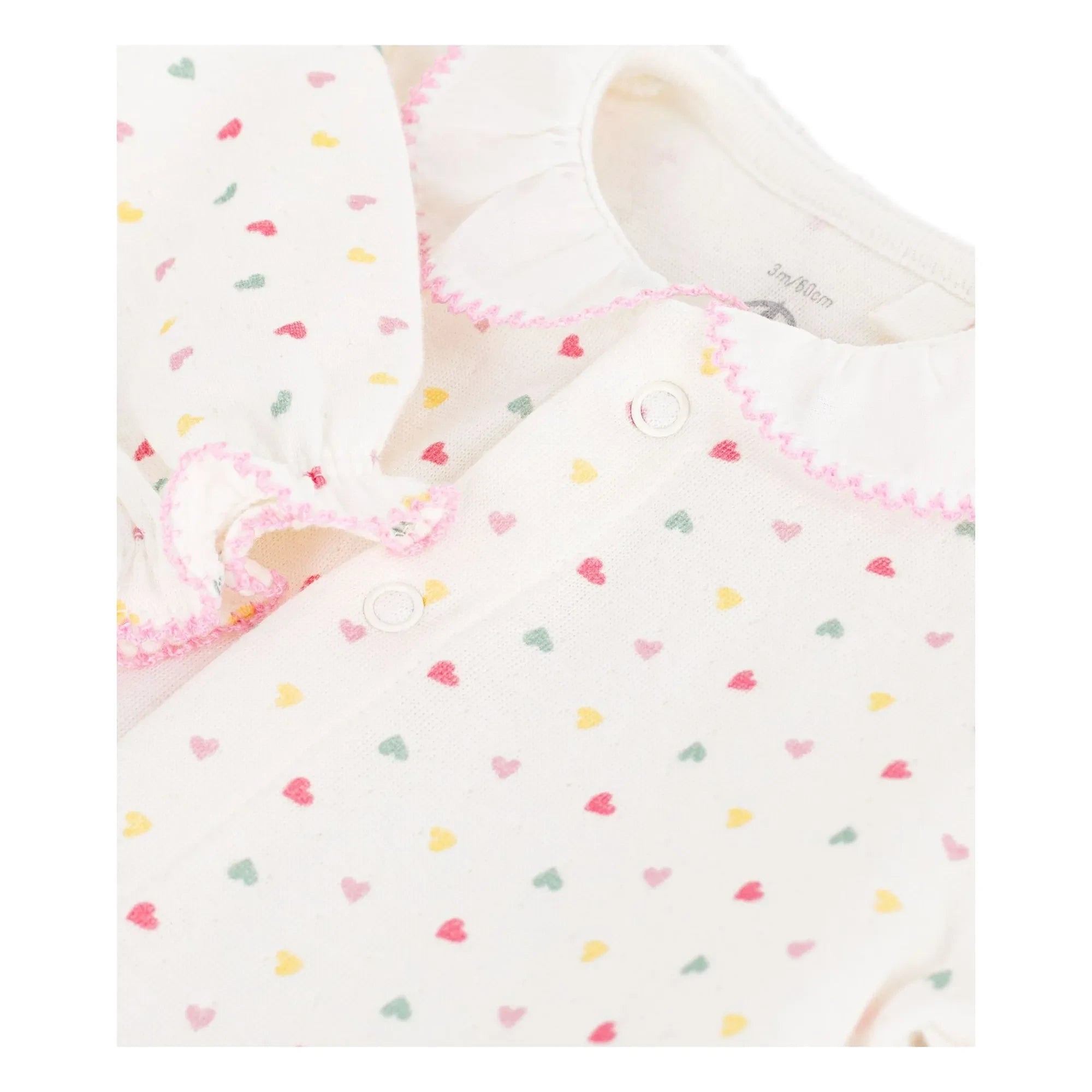 Petit Bateau - Pijama con pies Corazones de algodón orgánico tubique | Blanco