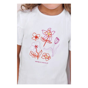 Tartine et Chocolat - Camiseta de manga abullonada con bordado floral | Blanco