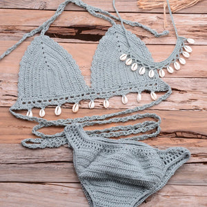 Jesminda - Örme Göl Yeşili Deniz Kabuğu Brezilya 3'lü Bikini Takımı
