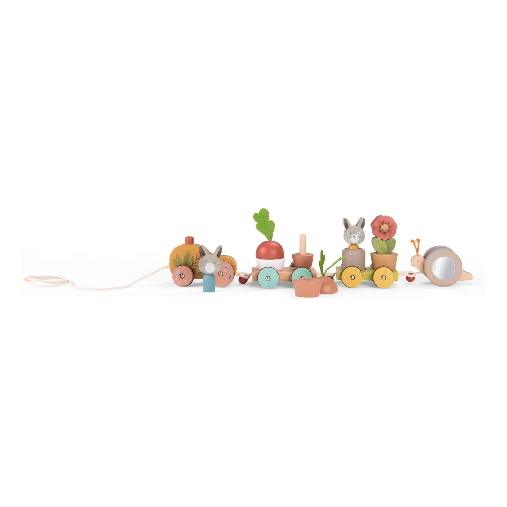 Moulin Roty - Tren de actividades de tirar y soltar - Los tres conejitos
