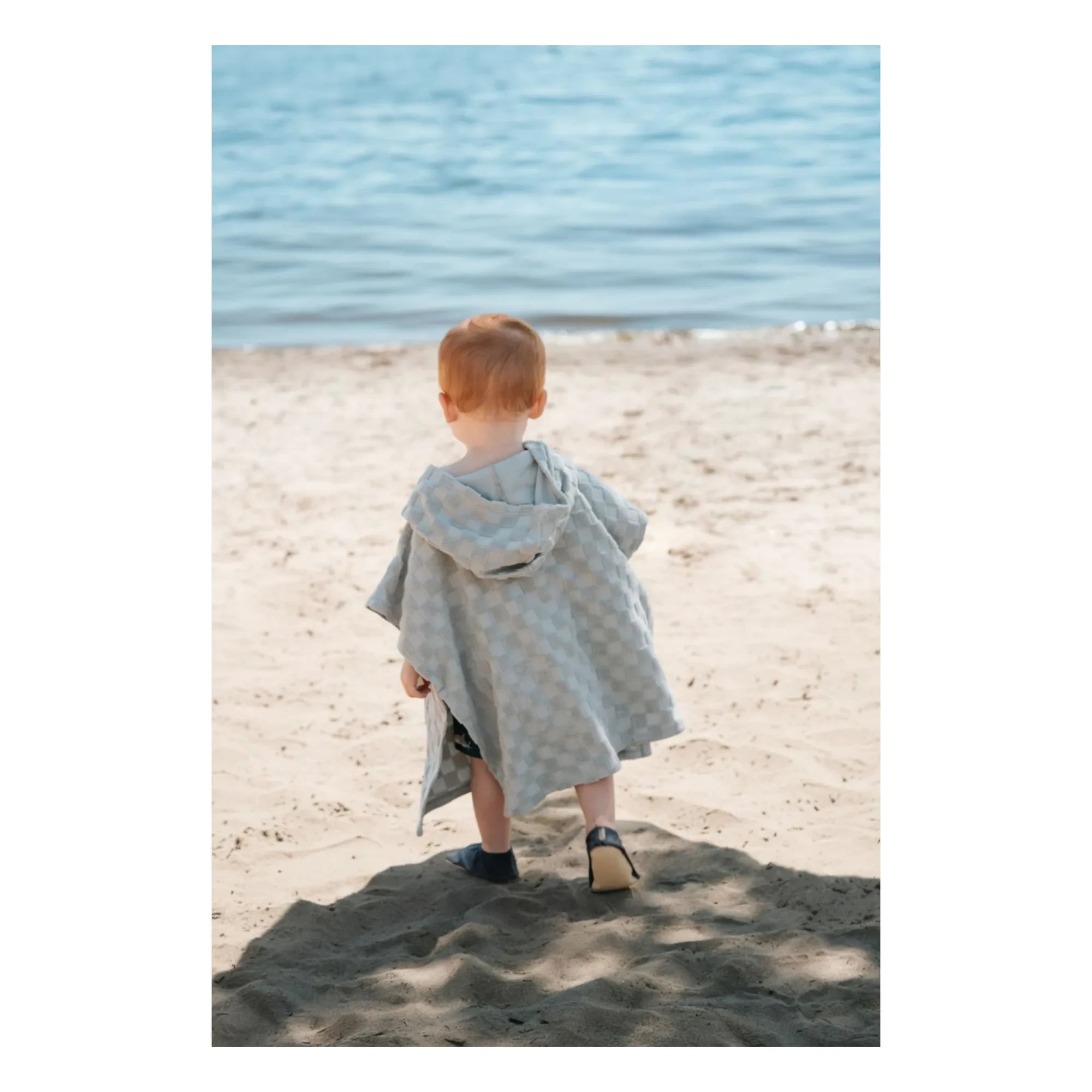 Petit Lem - Poncho de playa Damier de algodón orgánico | Azul