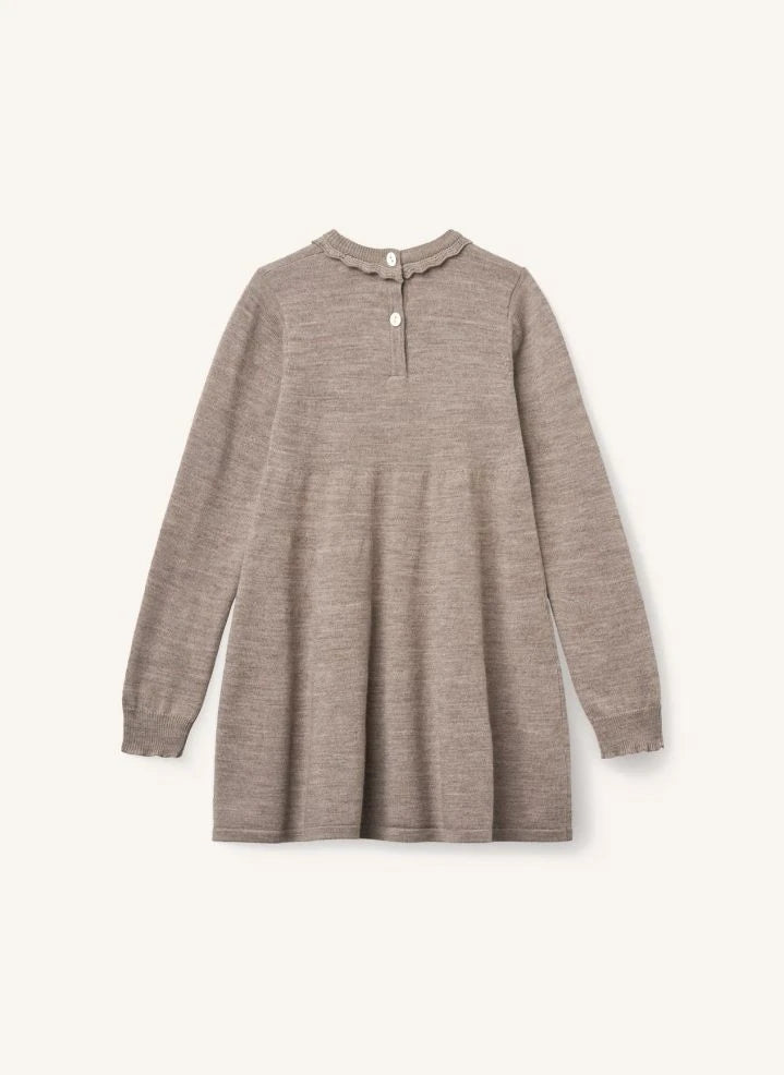 Copenhagen Colors - Merinos Yünü Dalgalı Yakalı Elbise | Taupe brown