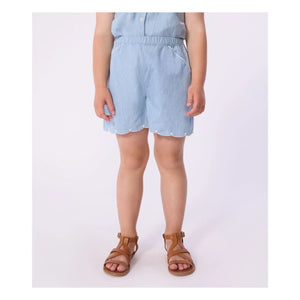 Petit Bateau - Pantalón corto de chambray de algodón orgánico con corazones | Azul claro