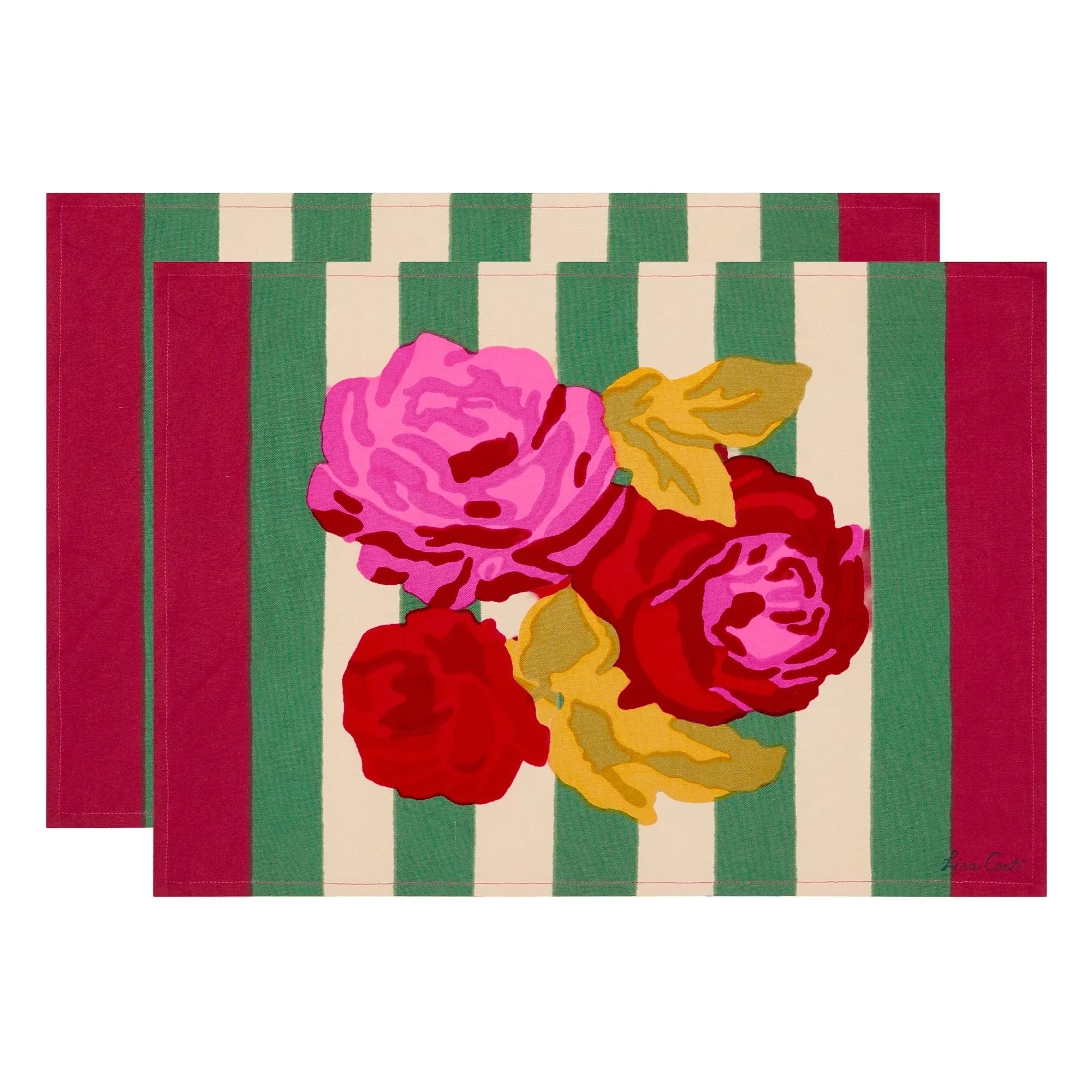 Lisa Corti - Manteles Individuales a Rayas Nizam - Set de 2 | Verde