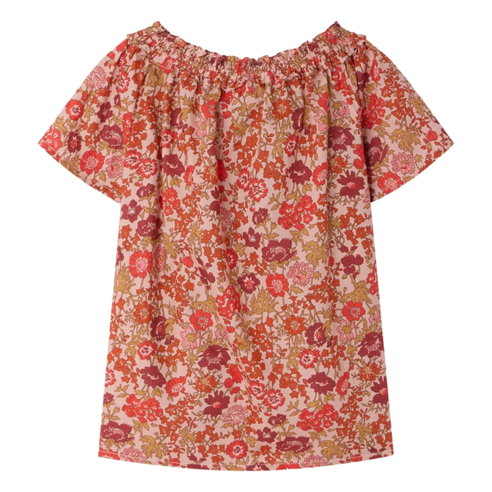 Bonpoint - Blusa de algodón orgánico Goldia Fleurie | Rosa empolvado