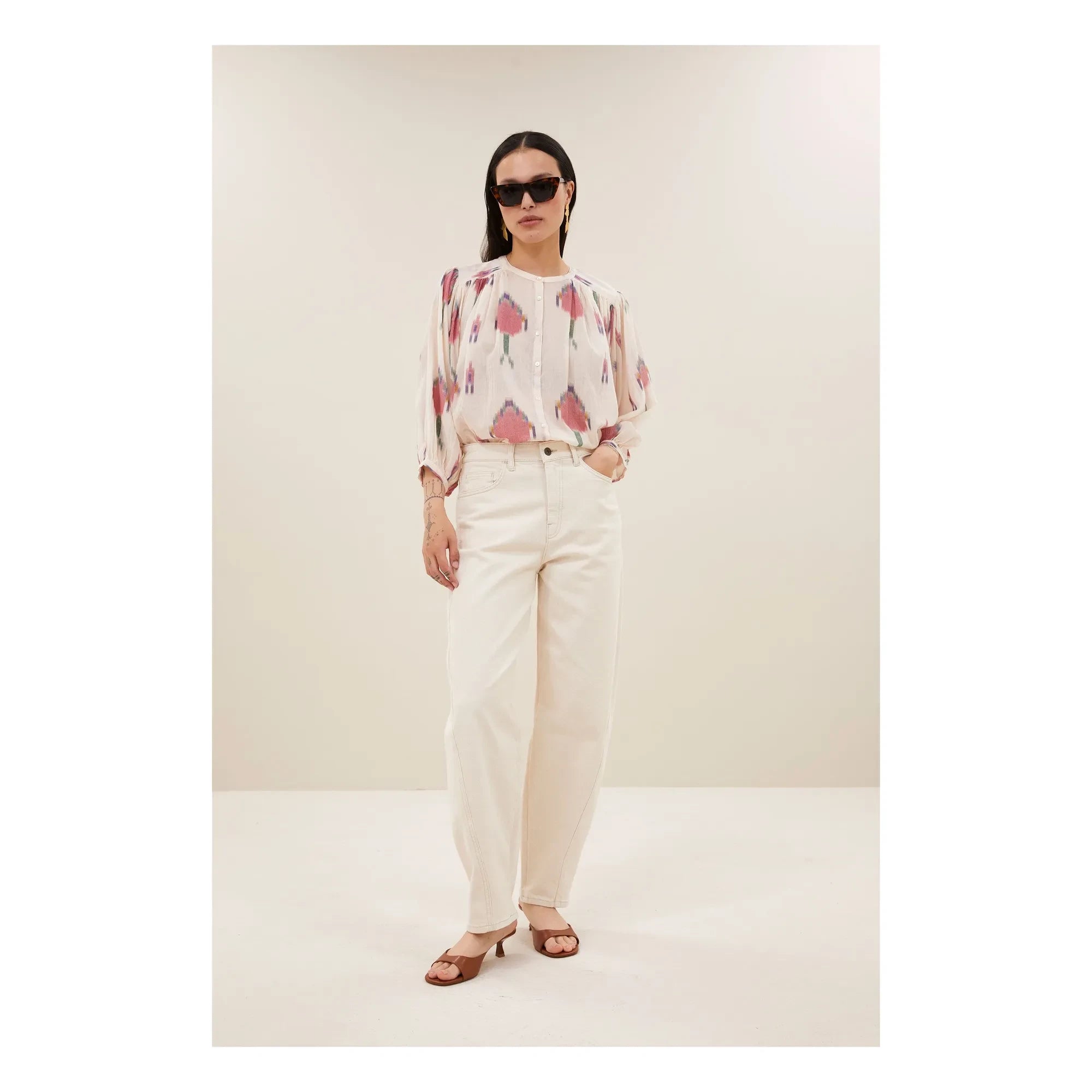 By Bar - Blusa de algodón orgánico Becky Ikat | Blanco