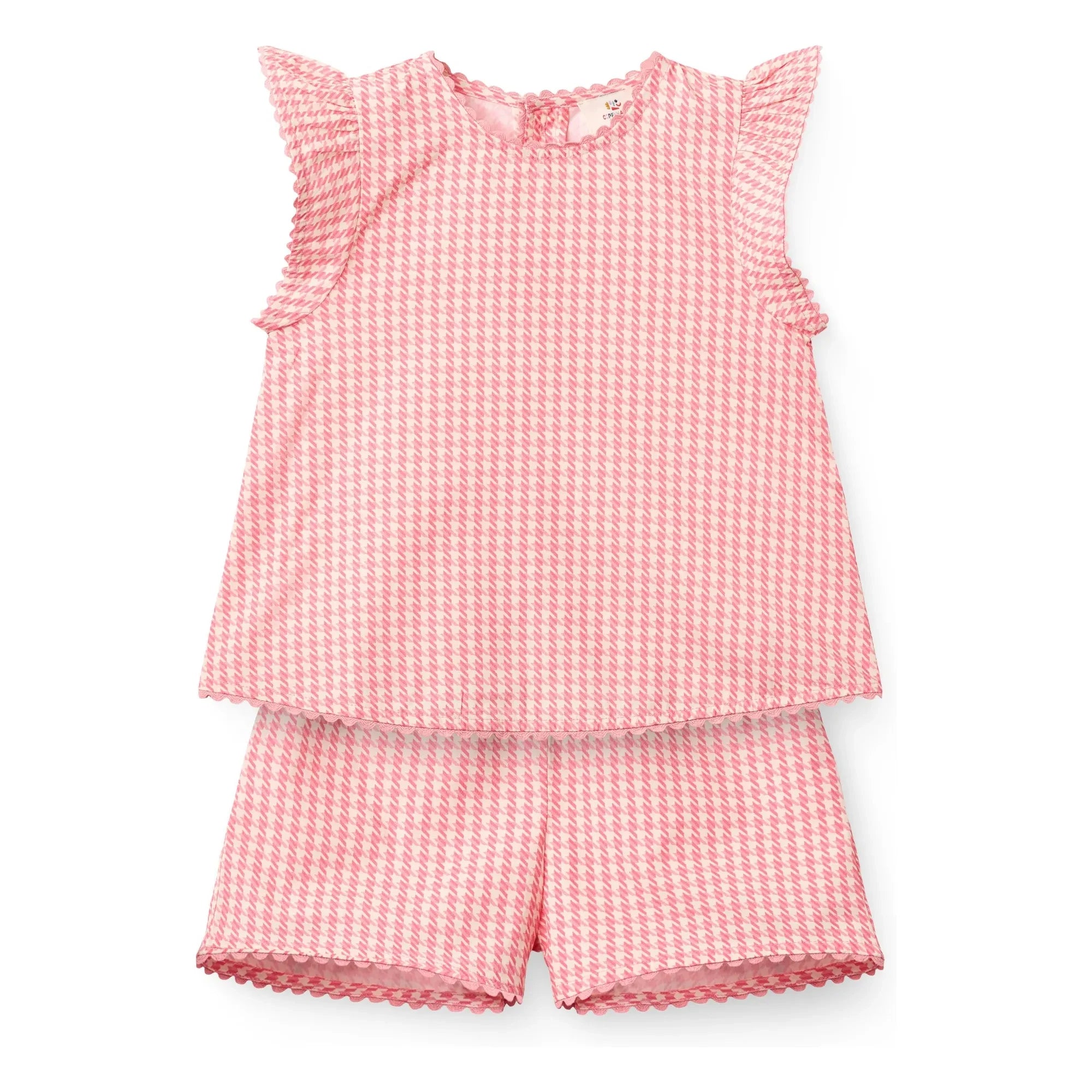 Copenhagen Colors - Conjunto de top y short de algodón orgánico Príncipe de Gales | Rosa chicle
