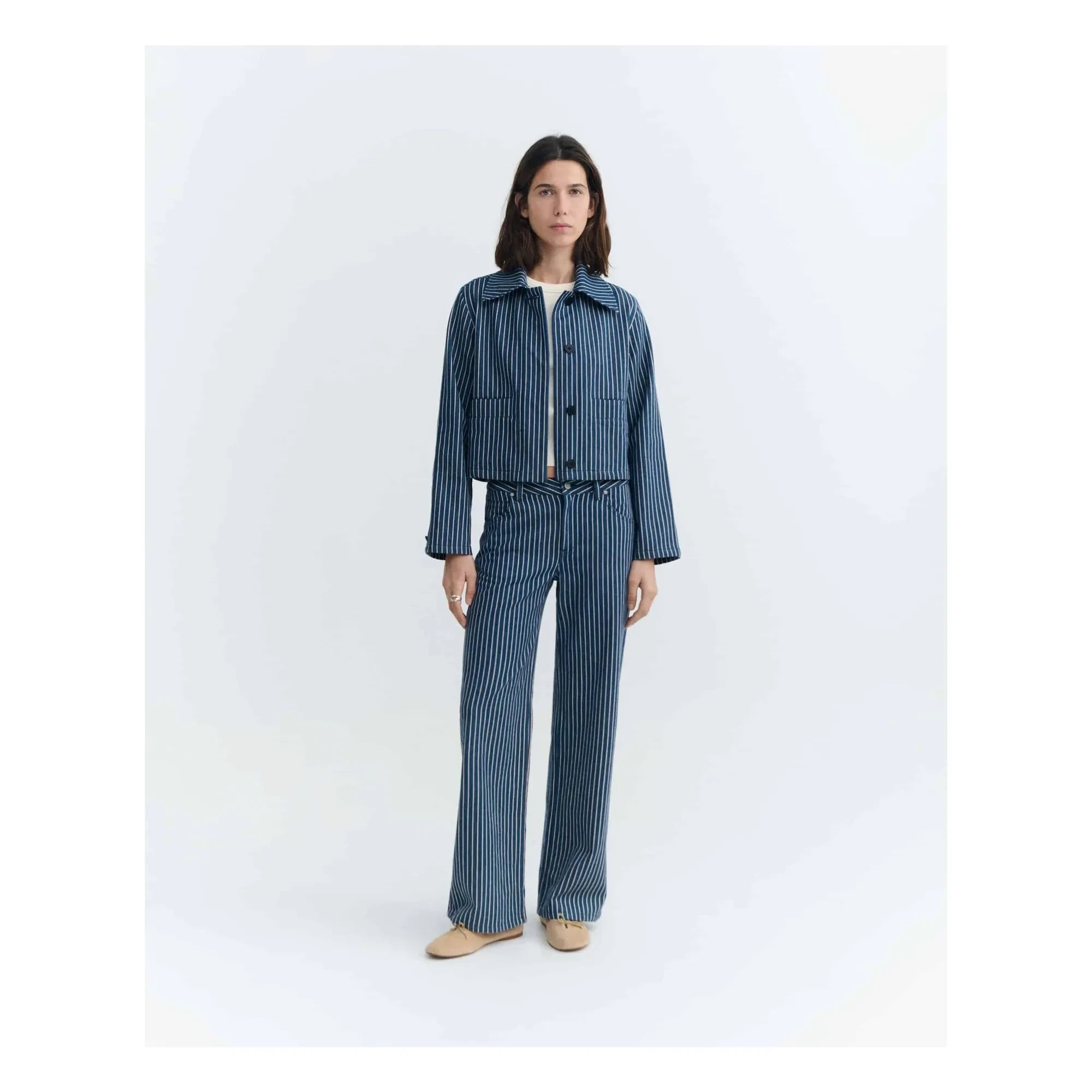Thinking Mu - Astrid Chaqueta de Algodón Orgánico a Rayas | Gris azulado