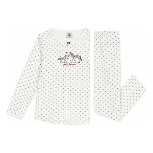 Petit Bateau - Pijama de algodón orgánico con estampado de lunares de cebra | Blanco