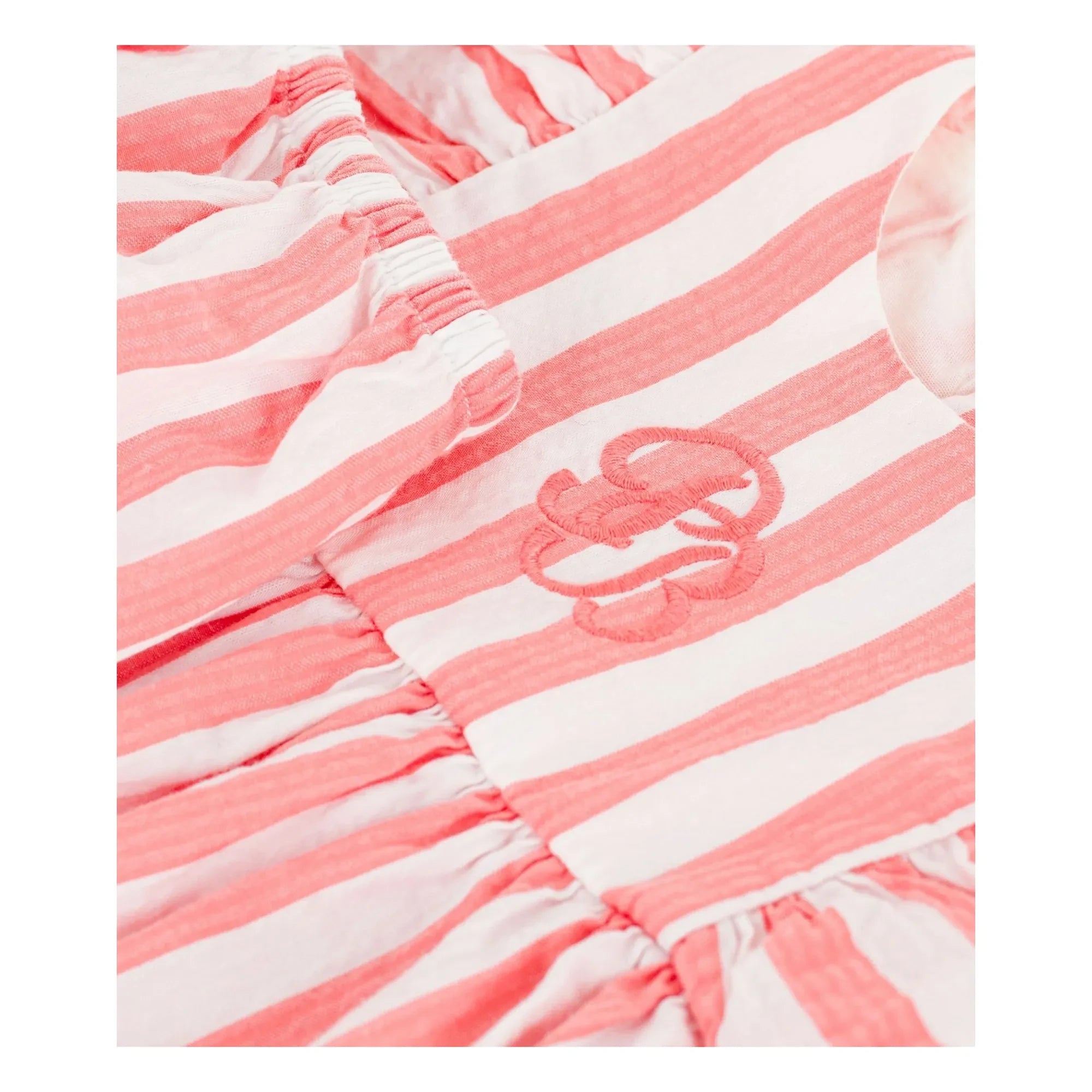 Petit Bateau - Conjunto de vestido y braguita de algodón orgánico seersucker a rayas | Coral