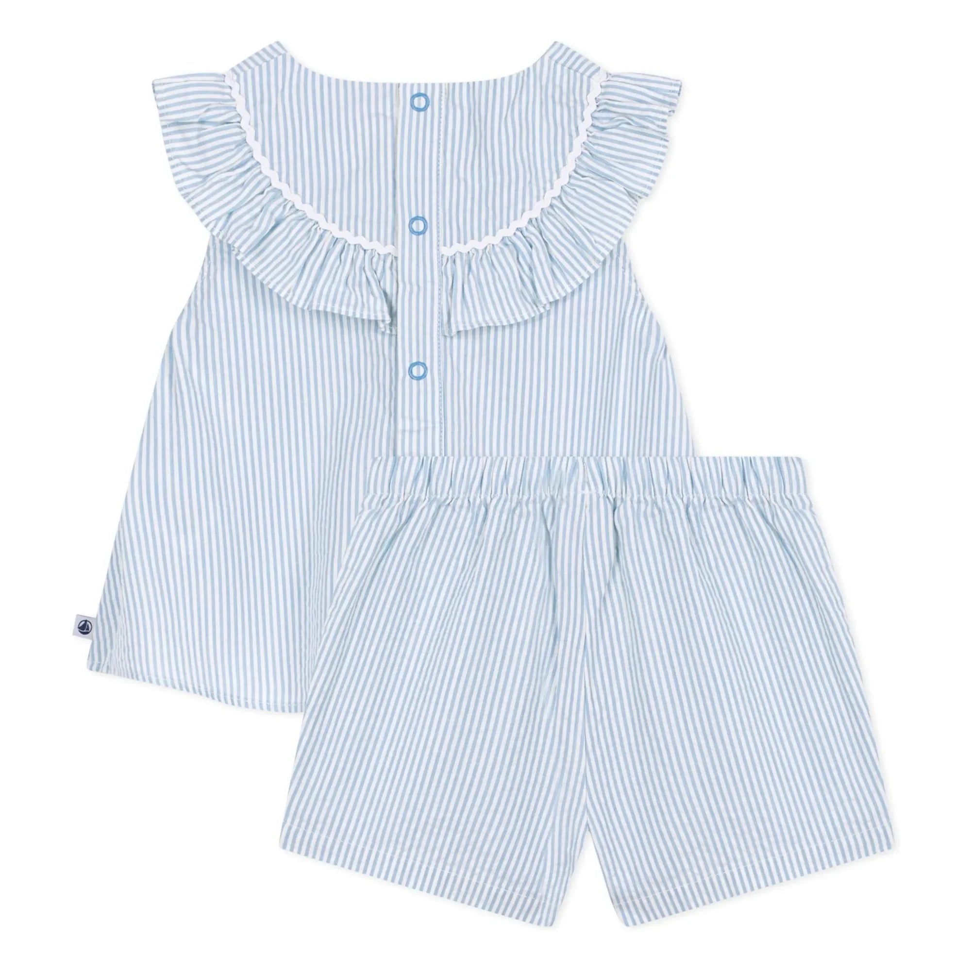 Petit Bateau - Conjunto de blusa y pantalón corto de popelín de algodón orgánico | Blanco