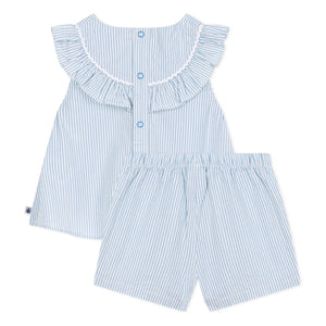 Petit Bateau - Conjunto de blusa y pantalón corto de popelín de algodón orgánico | Blanco