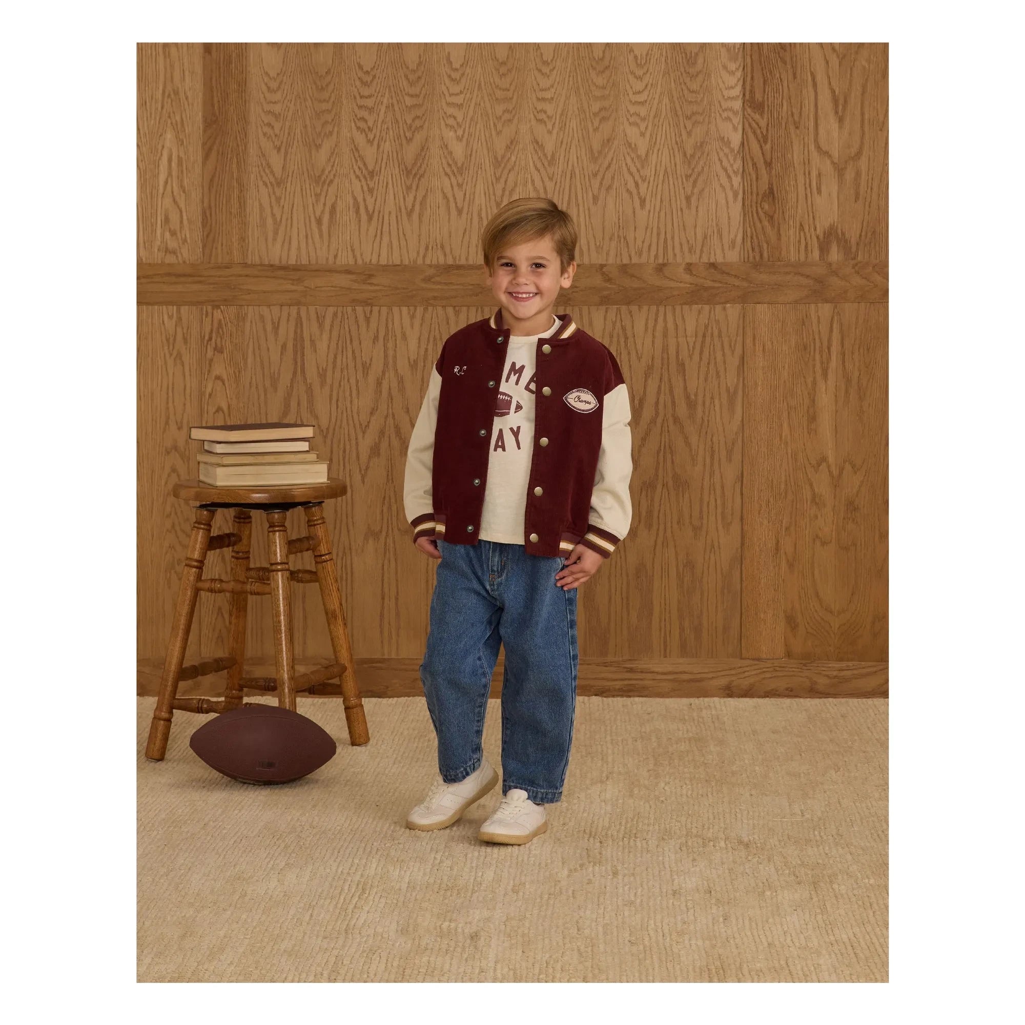 Rylee + Cru - Chaqueta Bomber de Terciopelo Varsity | Burdeos