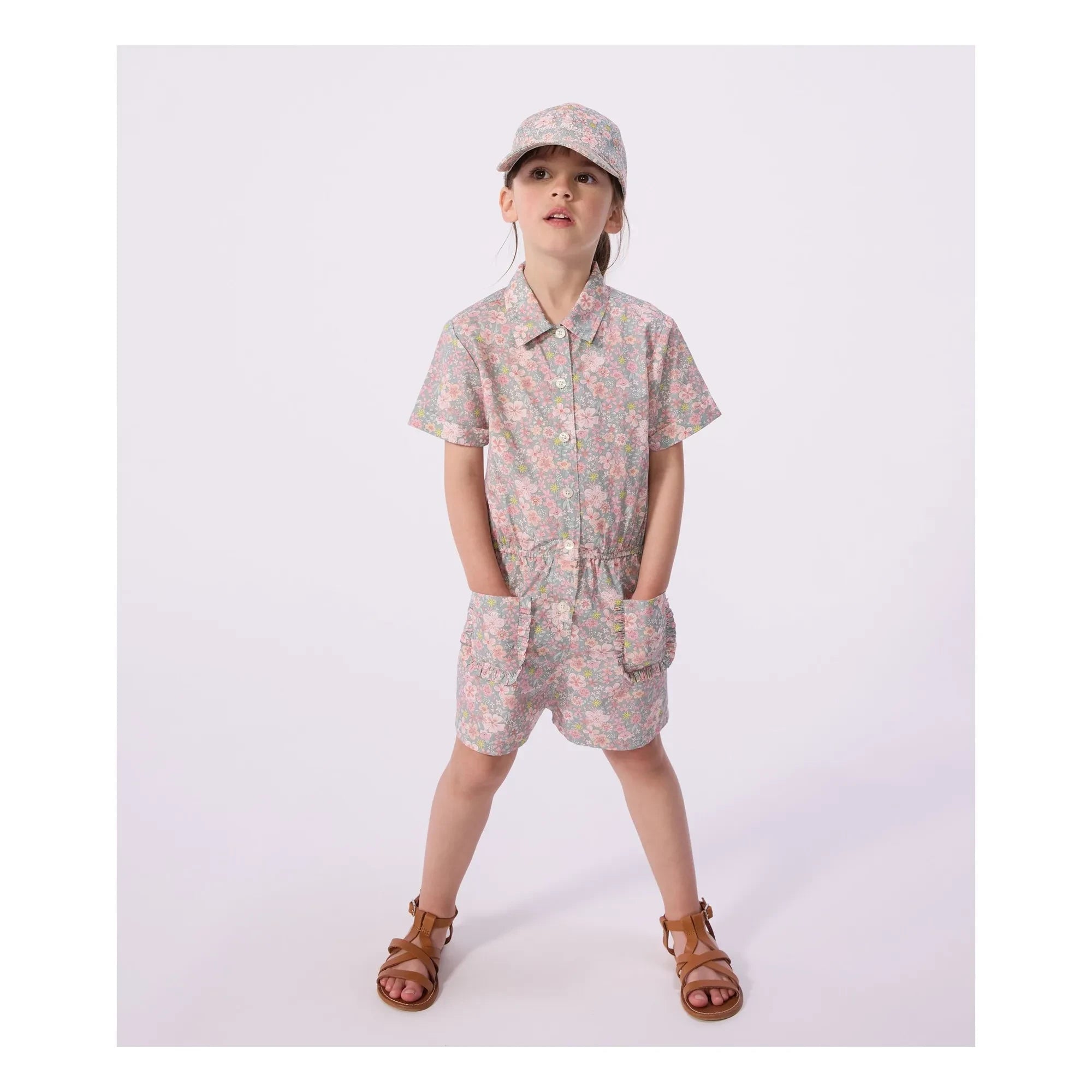 Petit Bateau - Peto de popelina de algodón orgánico con estampado floral | Azul grisáceo