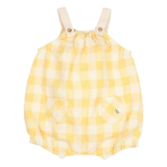Búho - Mono de algodón orgánico Vichy Seersucker | Amarillo