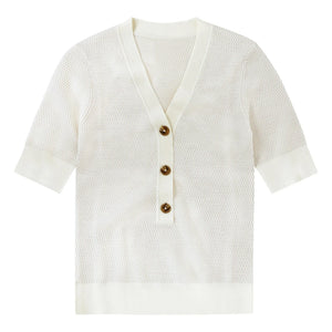 Closed - Polo de manga corta con cuello en V | Marfil