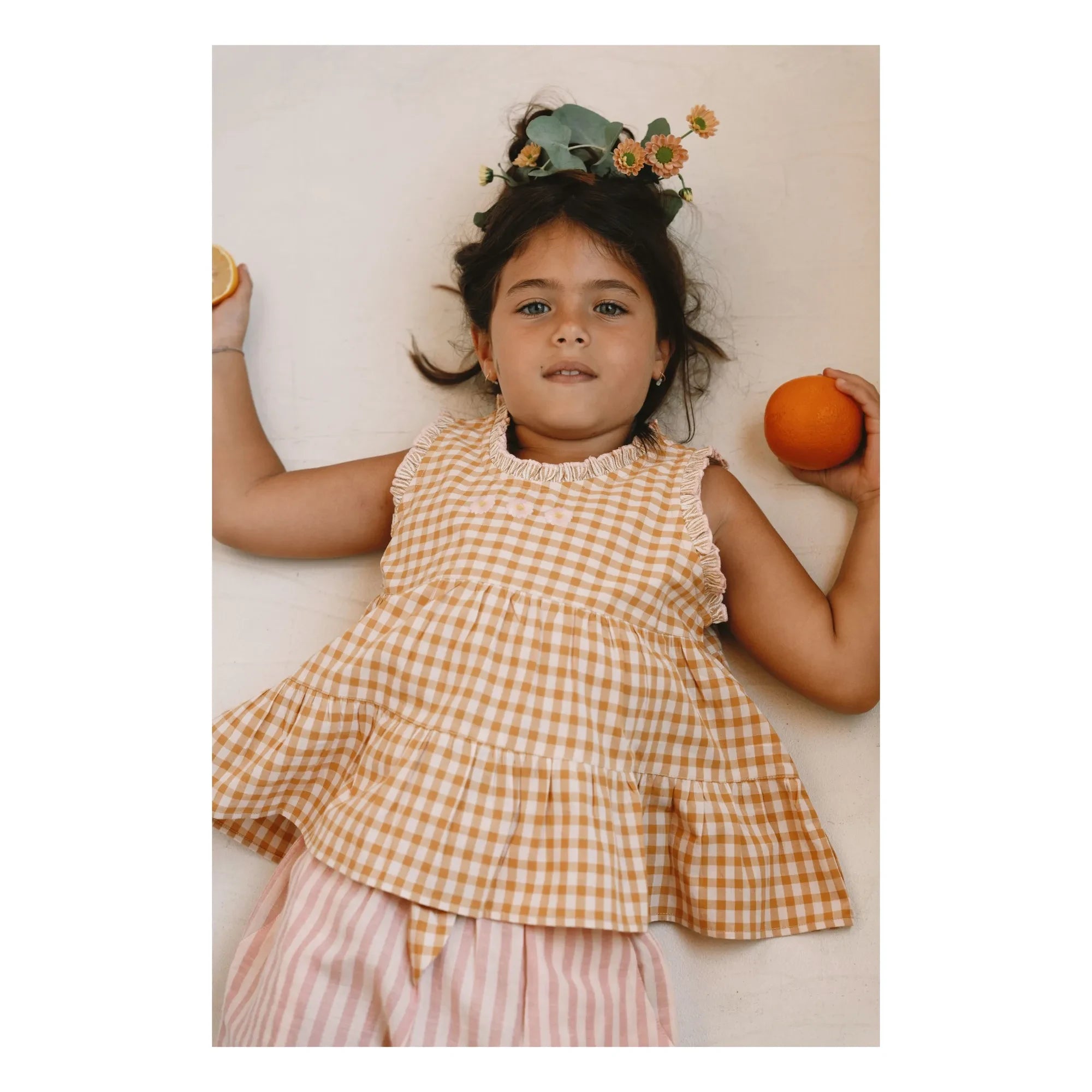 Lilinoa - Top a cuadros bordado Esther | Caramelo