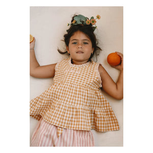 Lilinoa - Top a cuadros bordado Esther | Caramelo