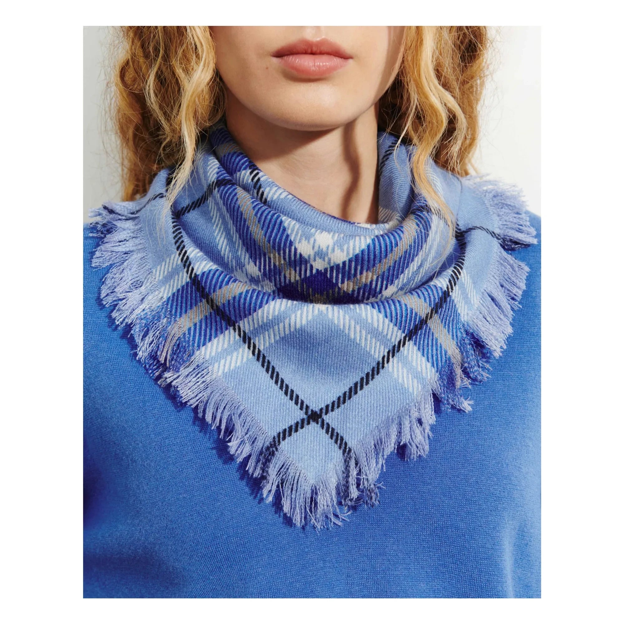 Bompard - Mini Bufanda de Cachemira de Cuadros Pequeños | Azul