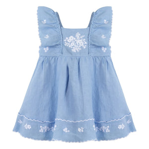 Tartine et Chocolat - Vestido Festón Bordado | Azul celeste