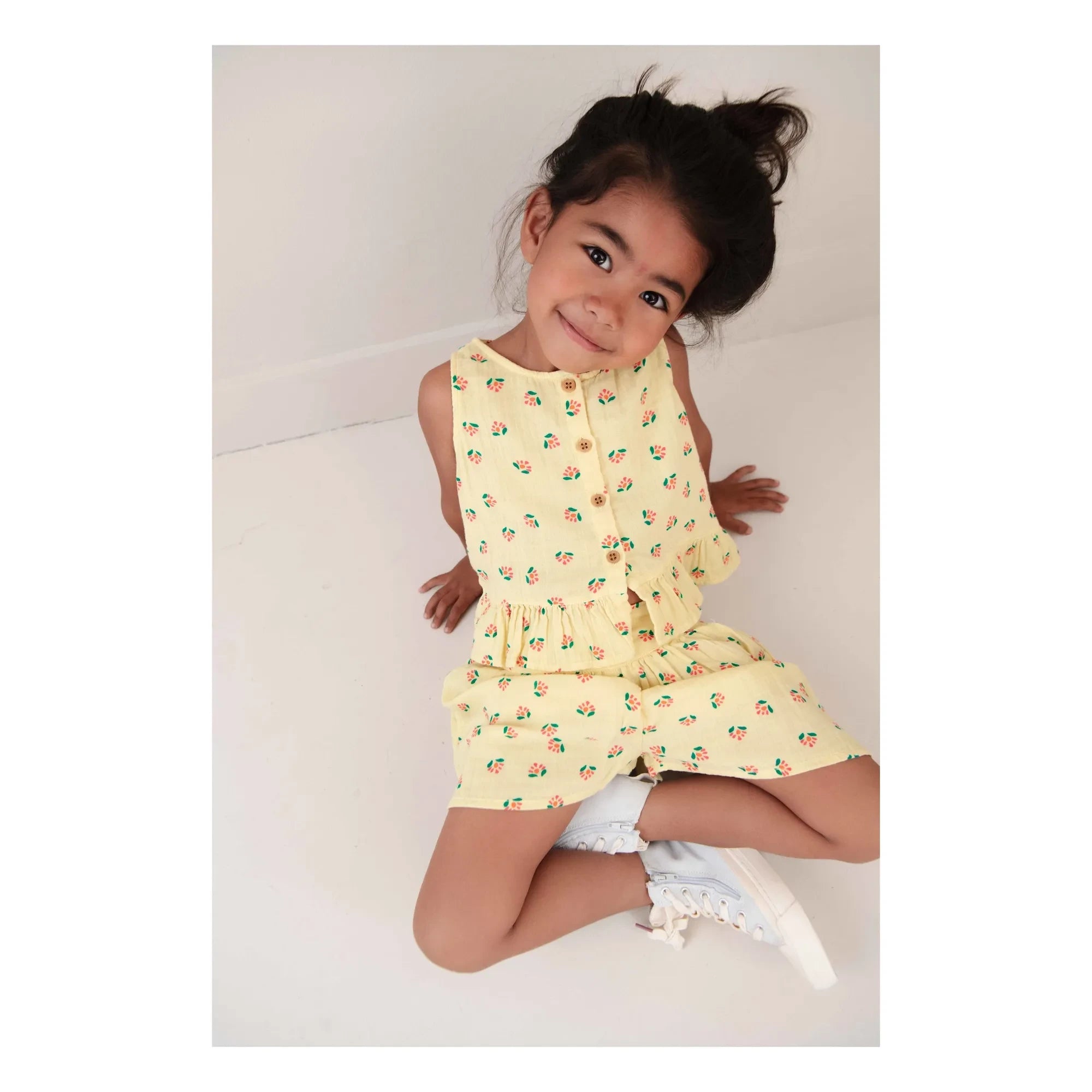 Jenest - Shorts de Verano de Algodón Orgánico con Estampado Floral | Amarillo Pálido