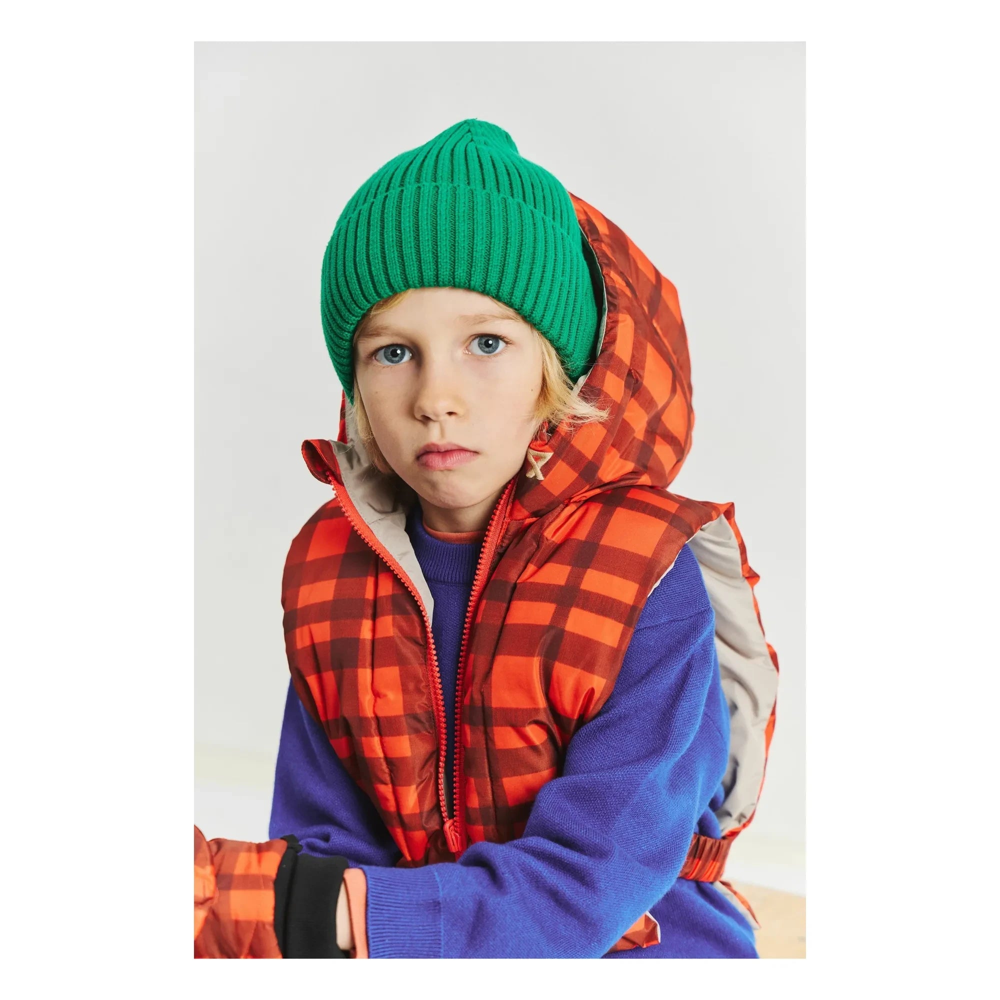Fudoon - Exclusivo Fudoon X Smallable - Abrigo con capucha reversible a cuadros | Naranja