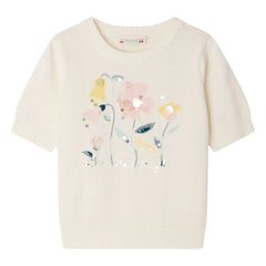 Bonpoint - Camiseta de punto fino Elvira de algodón orgánico con flores | Crudo