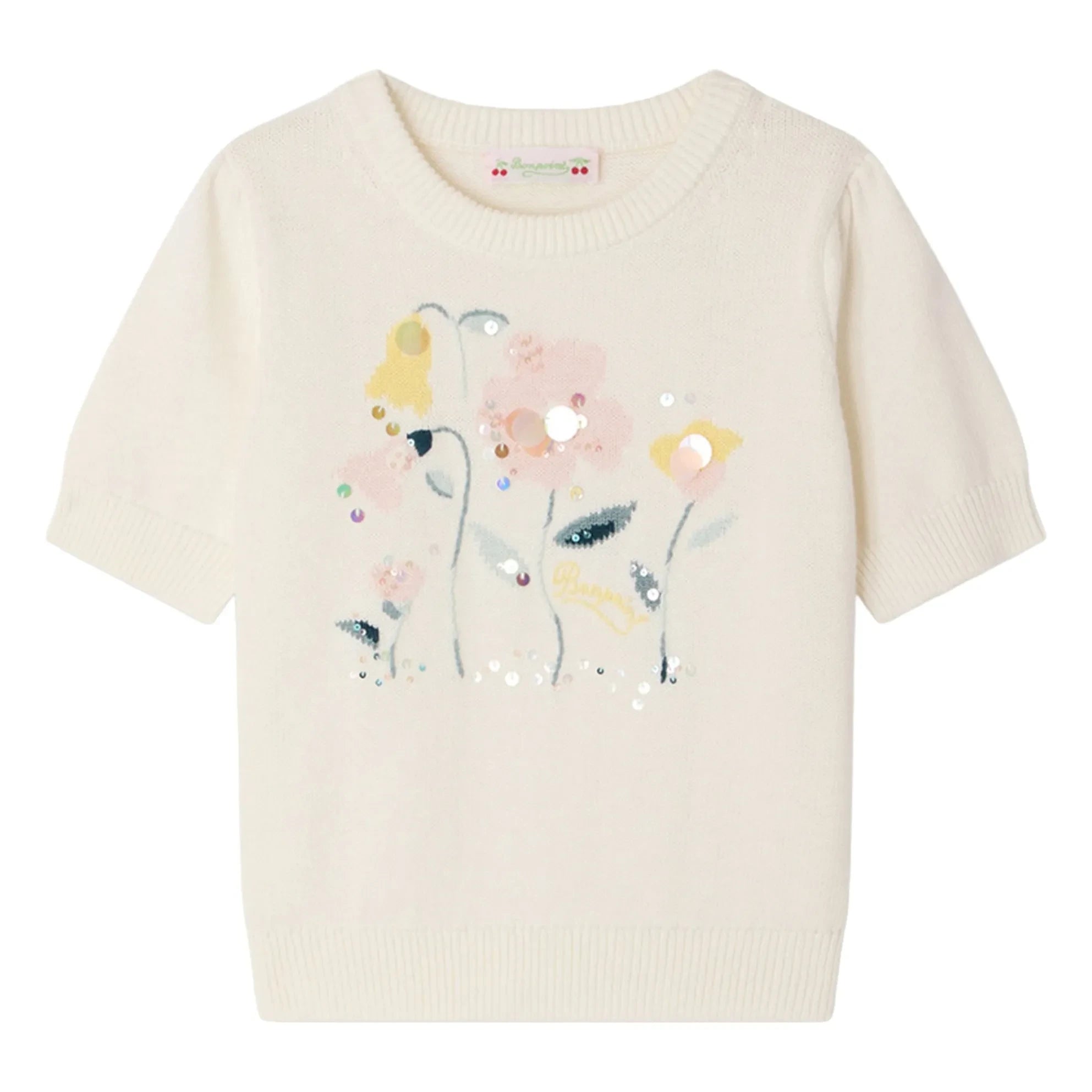 Bonpoint - Camiseta de punto fino Elvira de algodón orgánico con flores | Crudo