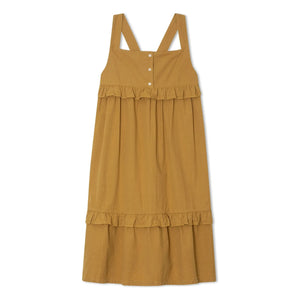 Vestido con volantes Matona Mi-Long de algodón orgánico | Mostaza