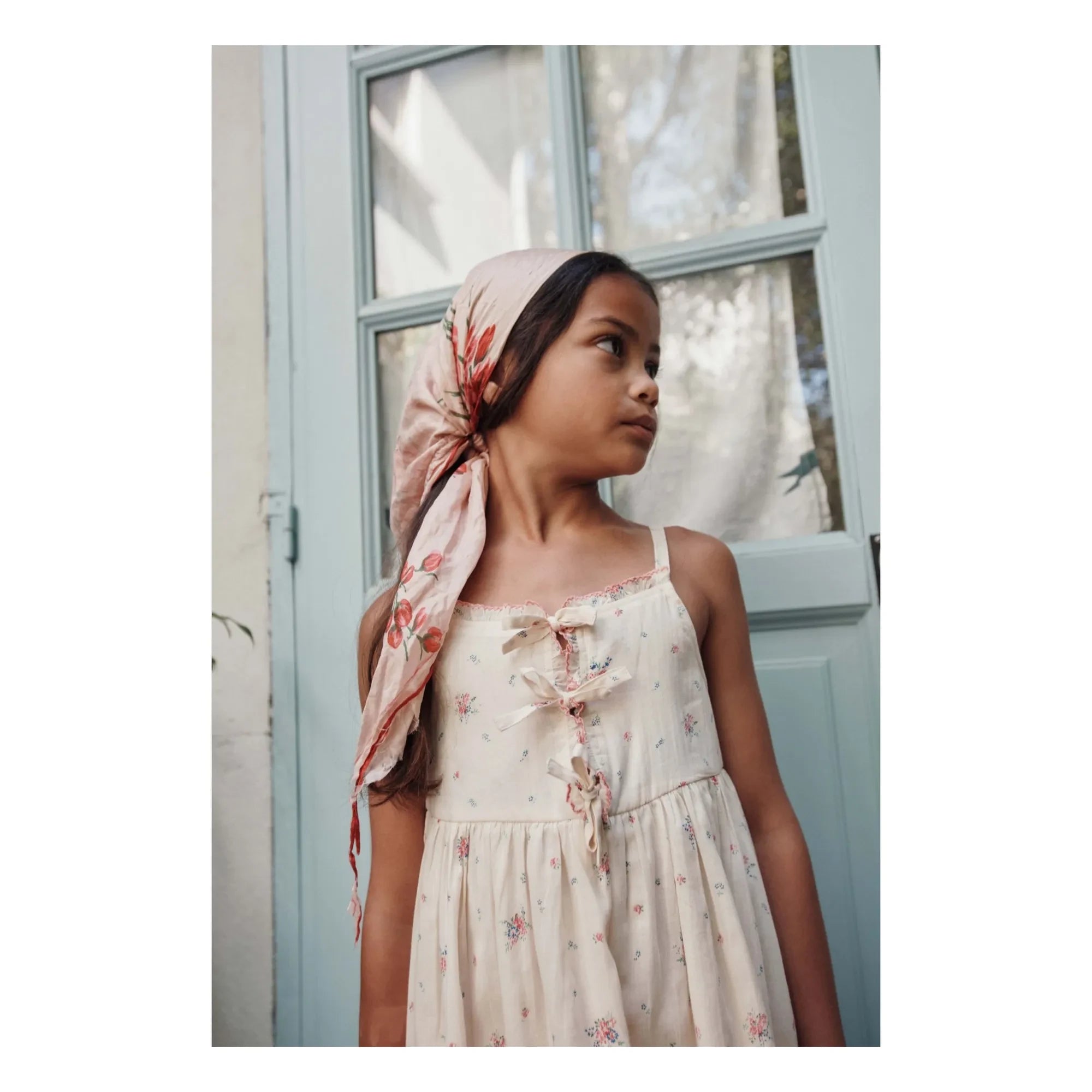 Emile et Ida - Vestido de algodón orgánico con nudos y flores | Crema