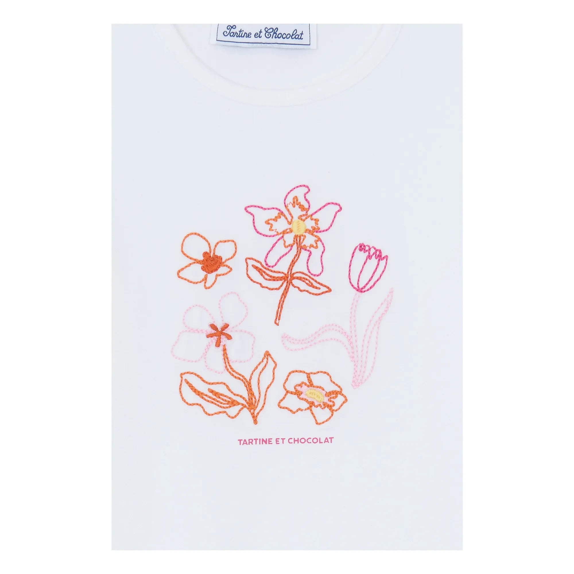 Tartine et Chocolat - Camiseta de manga abullonada con bordado floral | Blanco