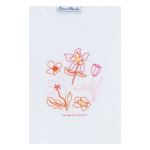 Tartine et Chocolat - Camiseta de manga abullonada con bordado floral | Blanco